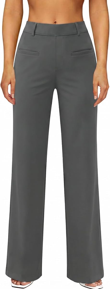 JEKAOYI Womens Straight Leg Dress Work Pants High Waist Stretchy Business Casual Pants Office Trousers Slacks Grey