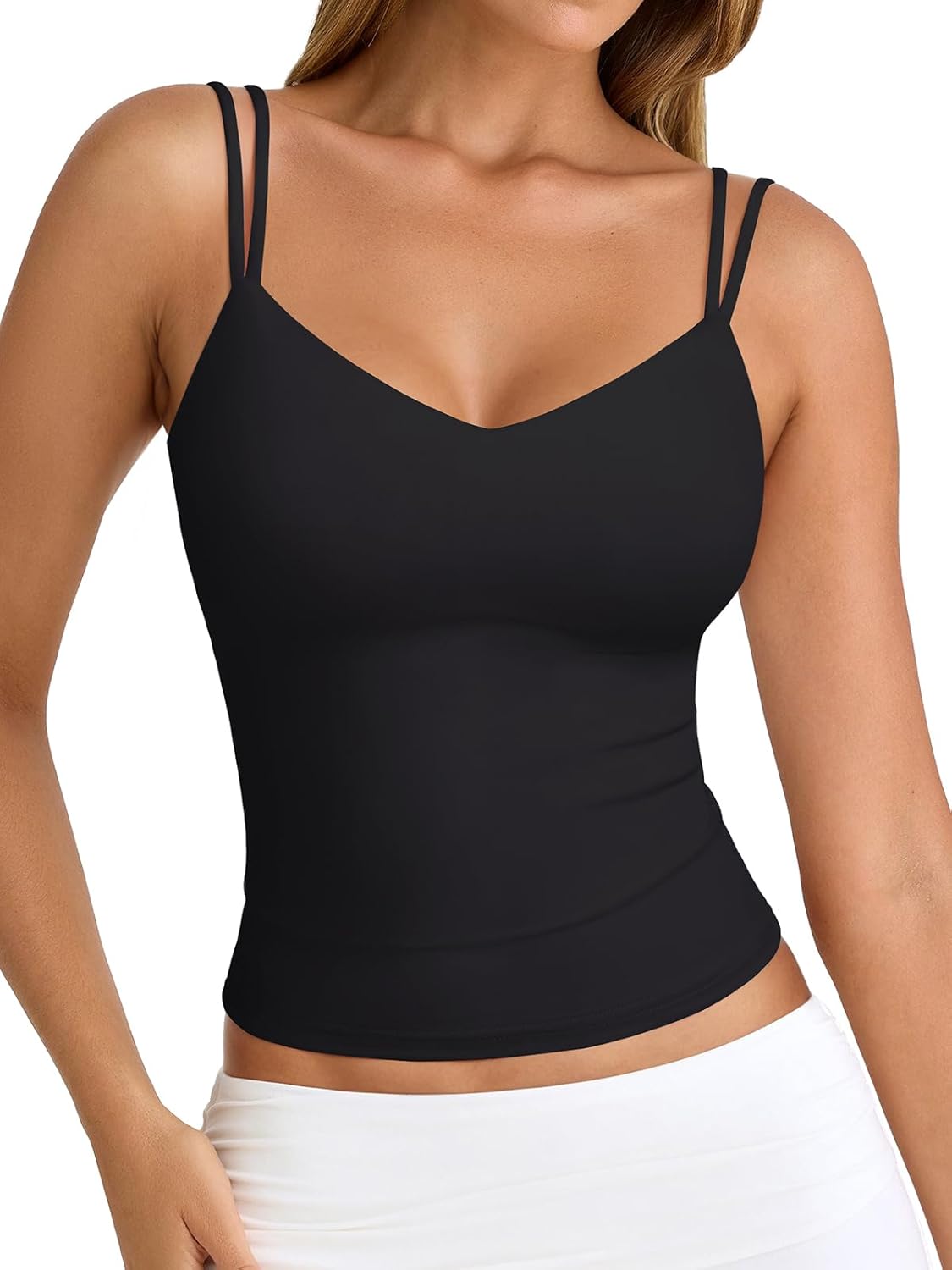 PINKMSTYLE Women Sexy V Neck Tank Top Sleeveless Double Lined Slim Fit Summer Double Spaghetti Strap Cami Going Out Tops - Image 4