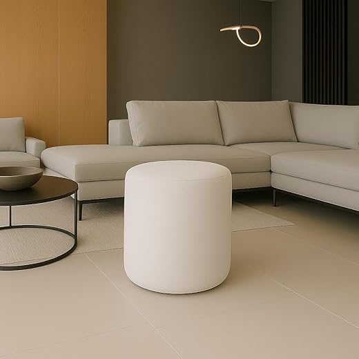 Puff Decorativo Redondo – Assento Extra para Sala e Quarto, Conforto e Estilo(Boucle Branco)