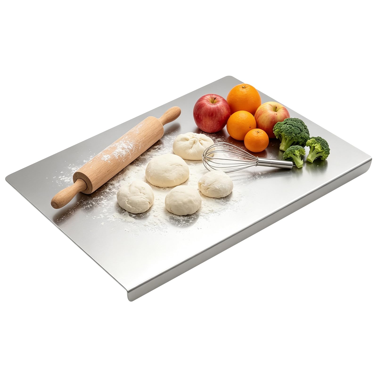 Piano di lavoro in acciaio inox, tagliere in metallo, 40 x 30 cm, per impastare, tagliare e cuocere, tagliere da cucina con bordo, anche come tagliere per pasta, tagliere da cucina