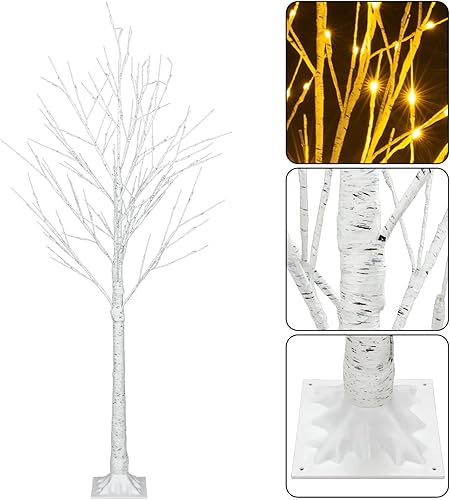 Miniatura 5 de Árbol de abedul de 6 pies con luces LED árbol de abedul iluminado blanco con 96 luces LED árbol de Navidad de ramita con luces blancas cálidas para