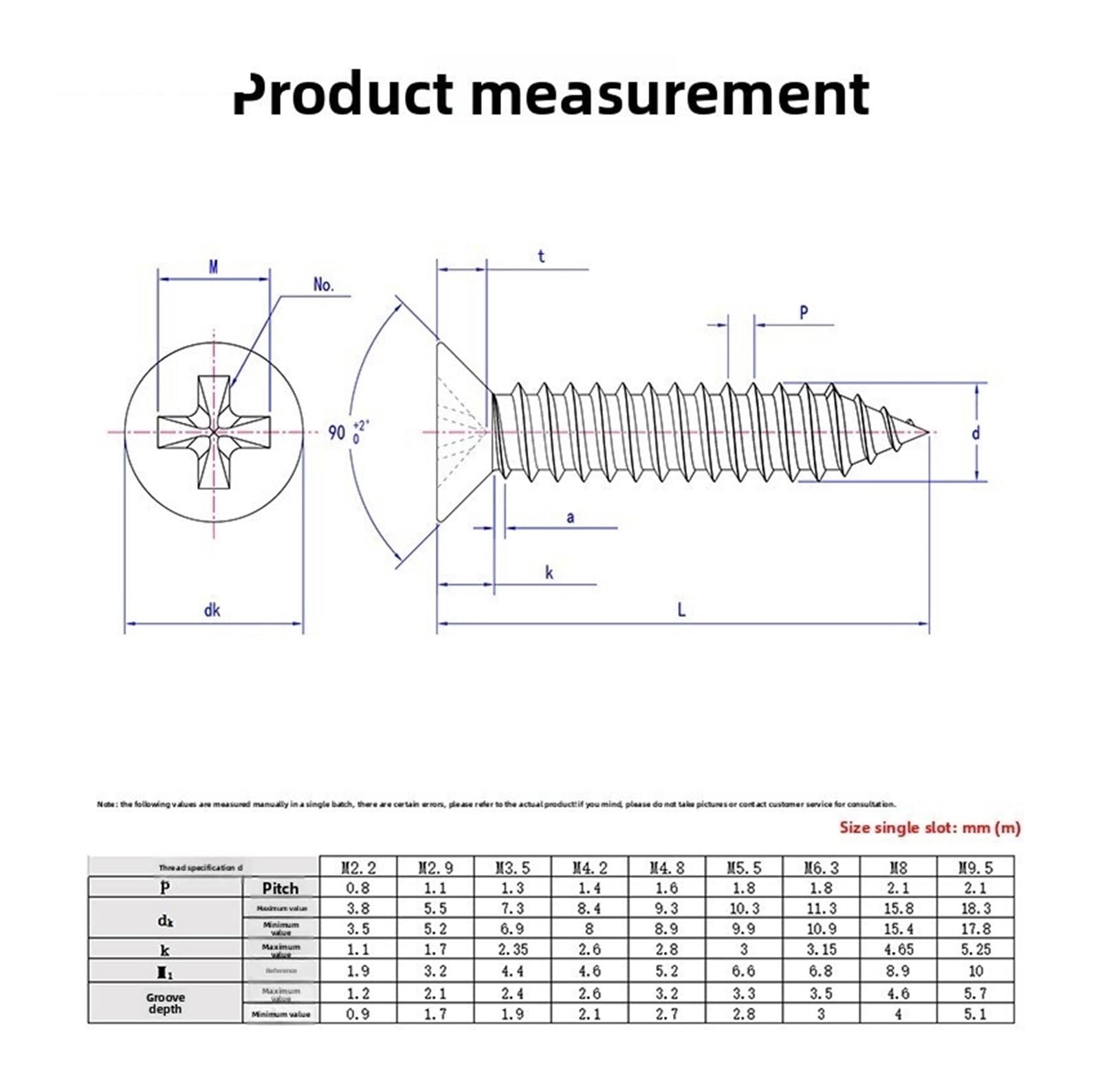 Tornillos autorroscantes for madera de cabeza avellanada plana y cruz acero inoxidable GB846 304, M3.5, .9, M4.2, .8, M5., M6.3, 10/20/50 unidades