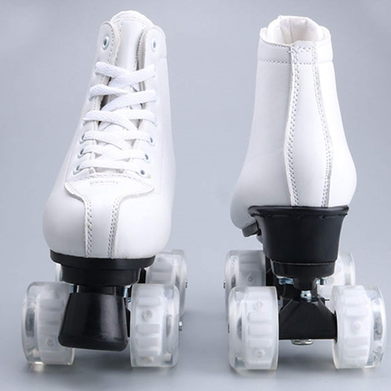 Patins à roulettes Blancs Unisexes Artistiques, Rollers Quad Double Rangée Roller Chaussure en Cuir PU Haut de Gamme pour Enfants Débutants, Adultes, Hommes et Femmes