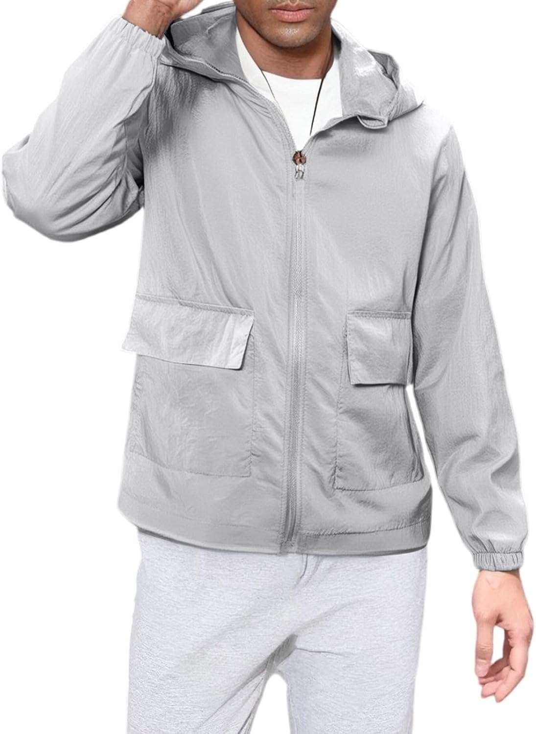 Ymosrh Men's Rain Jackets, Lightweight Hooded Windbreaker Jacket with Adjustable Drawstring and Multiple Pockets, M-3XL