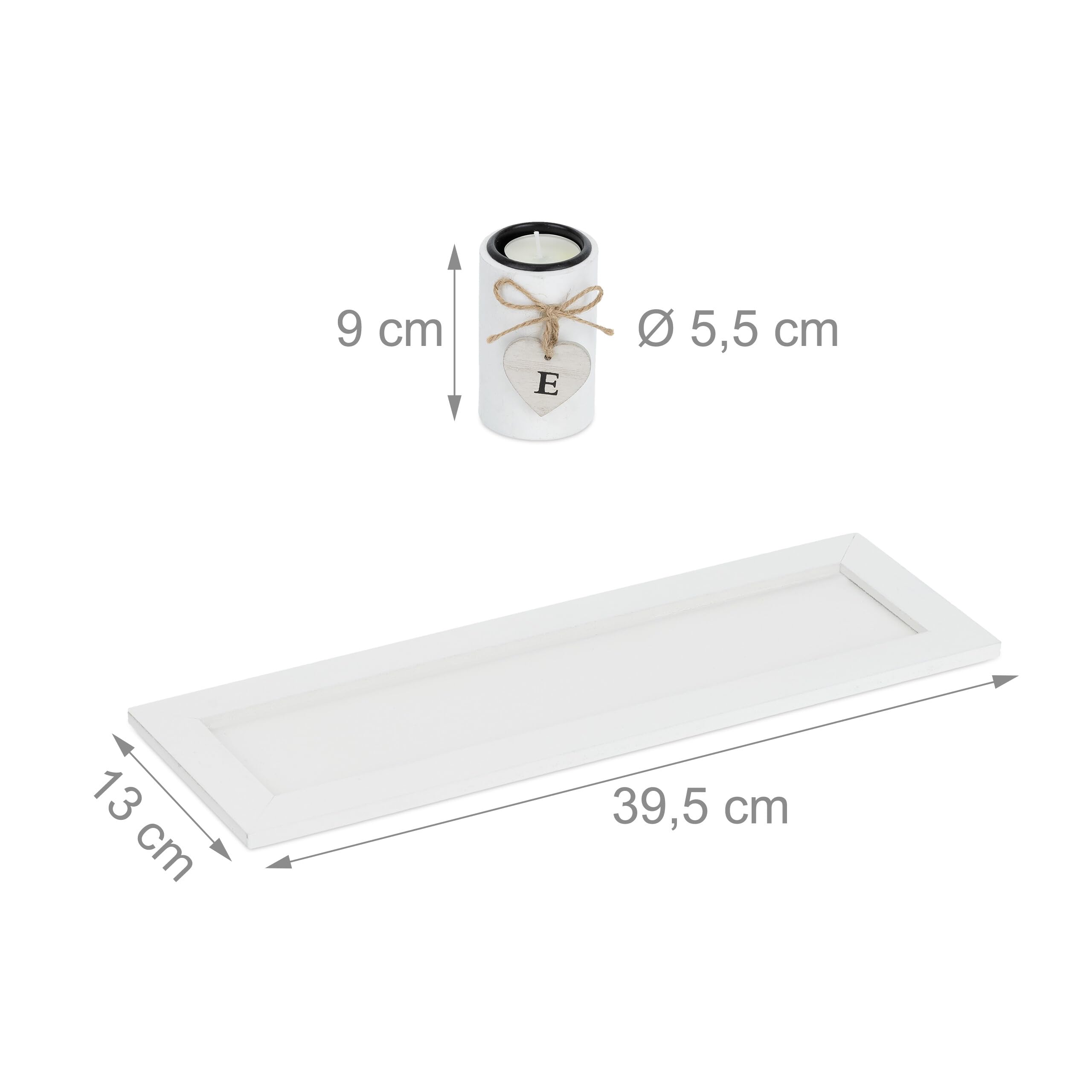 Relaxdays Portacandele Decorativo con Vassoio e Pietre, Lungo 39,5 cm, Decorazione per Tavolino e Soggiorno, Bianco