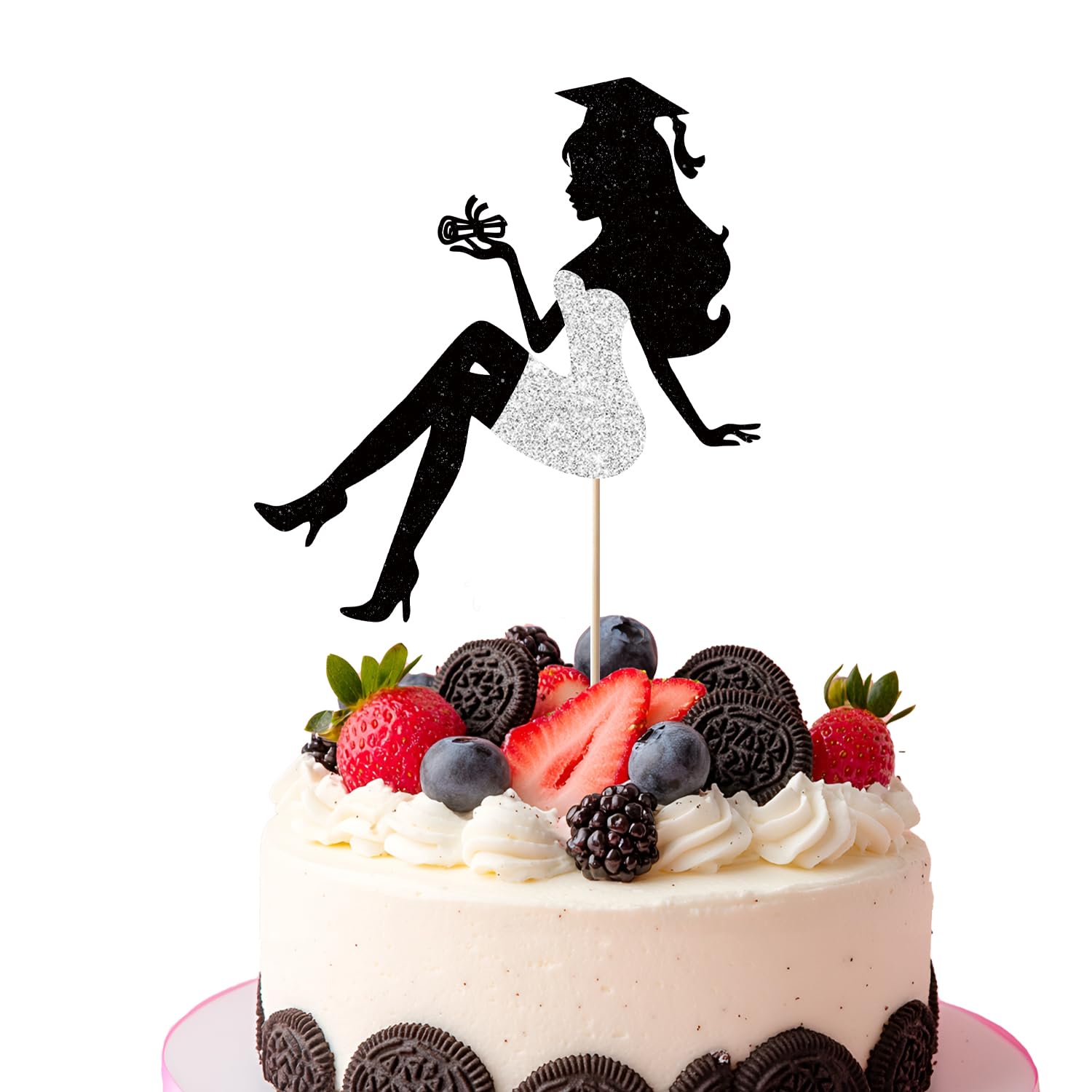 Chewarelly 1 Pack Graduation cake Topper, Glitter Congrats Grad Cake Decor,Class Of Cake Picks for Senior High School College Grad Party Decorations