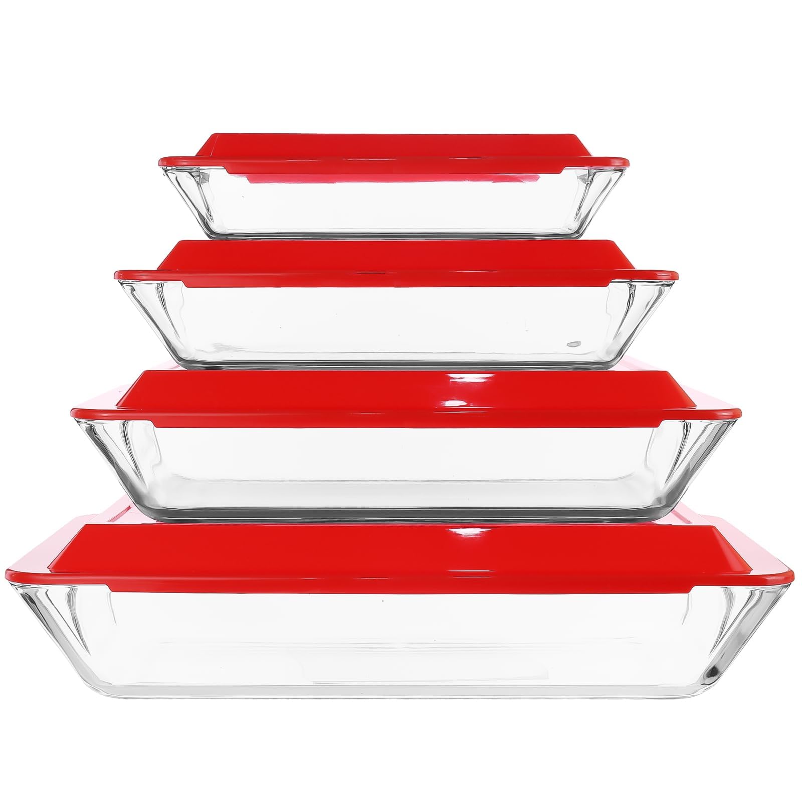 4 Glas Auflaufformen mit Deckel 1–3,8 L aus Borosilikatglas, ofenfest, Rote