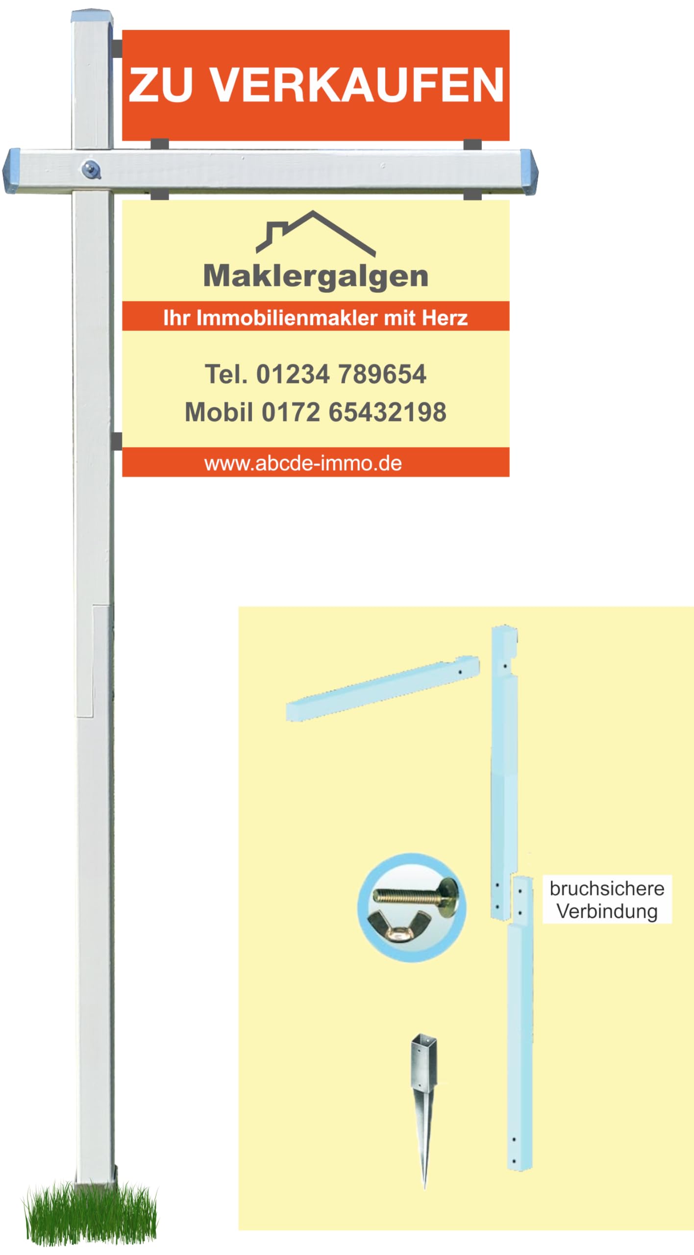 Maklergalgen aus Holz – Werbegalgen/Schilderhalter für Außenschilder – gewerblich – inkl. Erdspieß & Schildern