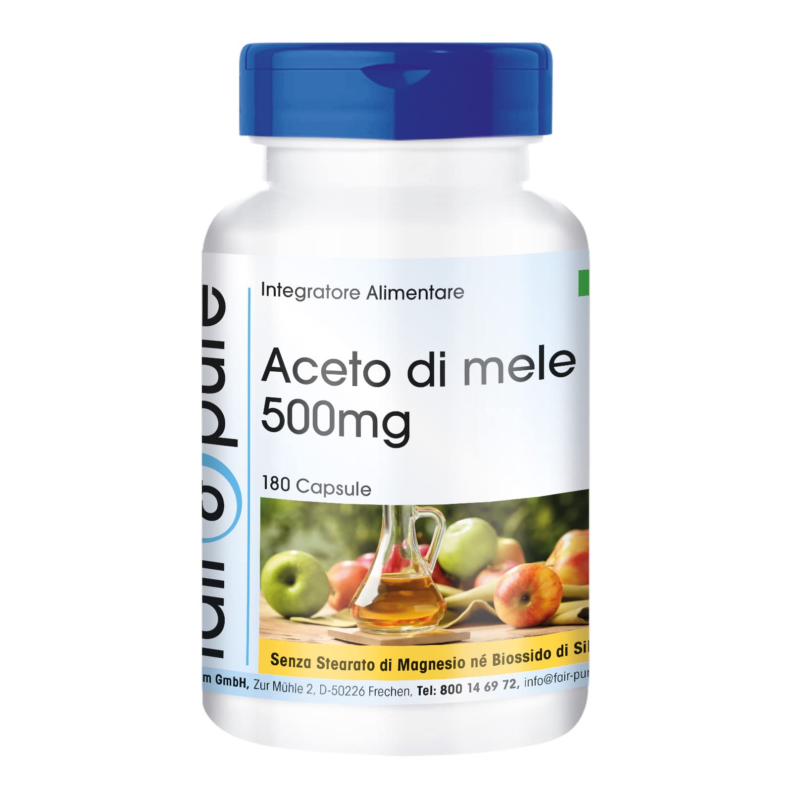 Fair & Pure® - Capsule di Aceto di Mele 2000 mg per dose giornaliera - Vegan - Alta purezza - 180 Capsule