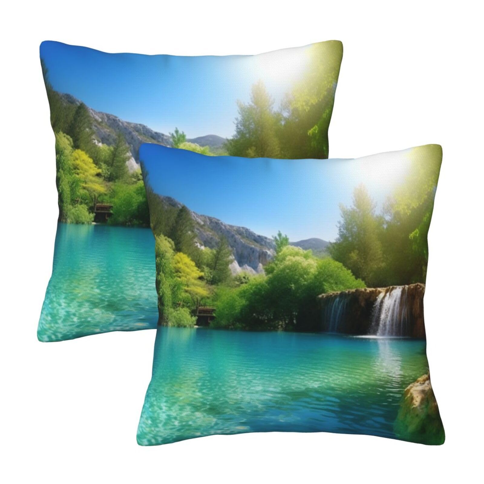 Beautiful Pool Lake Throw Pillow Cases 2 Pack Square Pillowcases Soft Pillow Protectors for Couch Livingroom Sofa Bed Office Car,30x30 CM