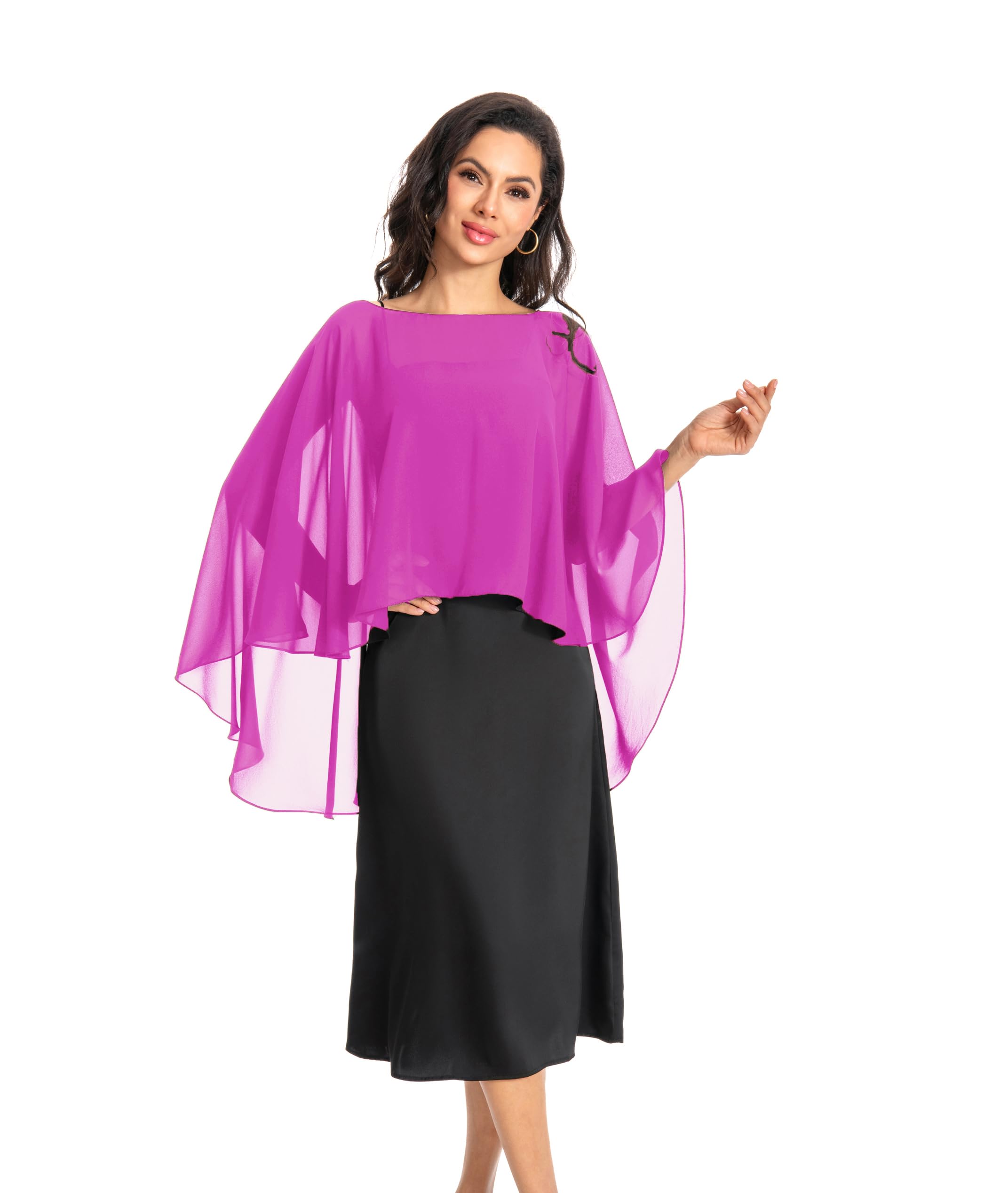 Baoqiya Chiffon Capes Sheer Capelets Long Cape Poncho For Women Plus Size