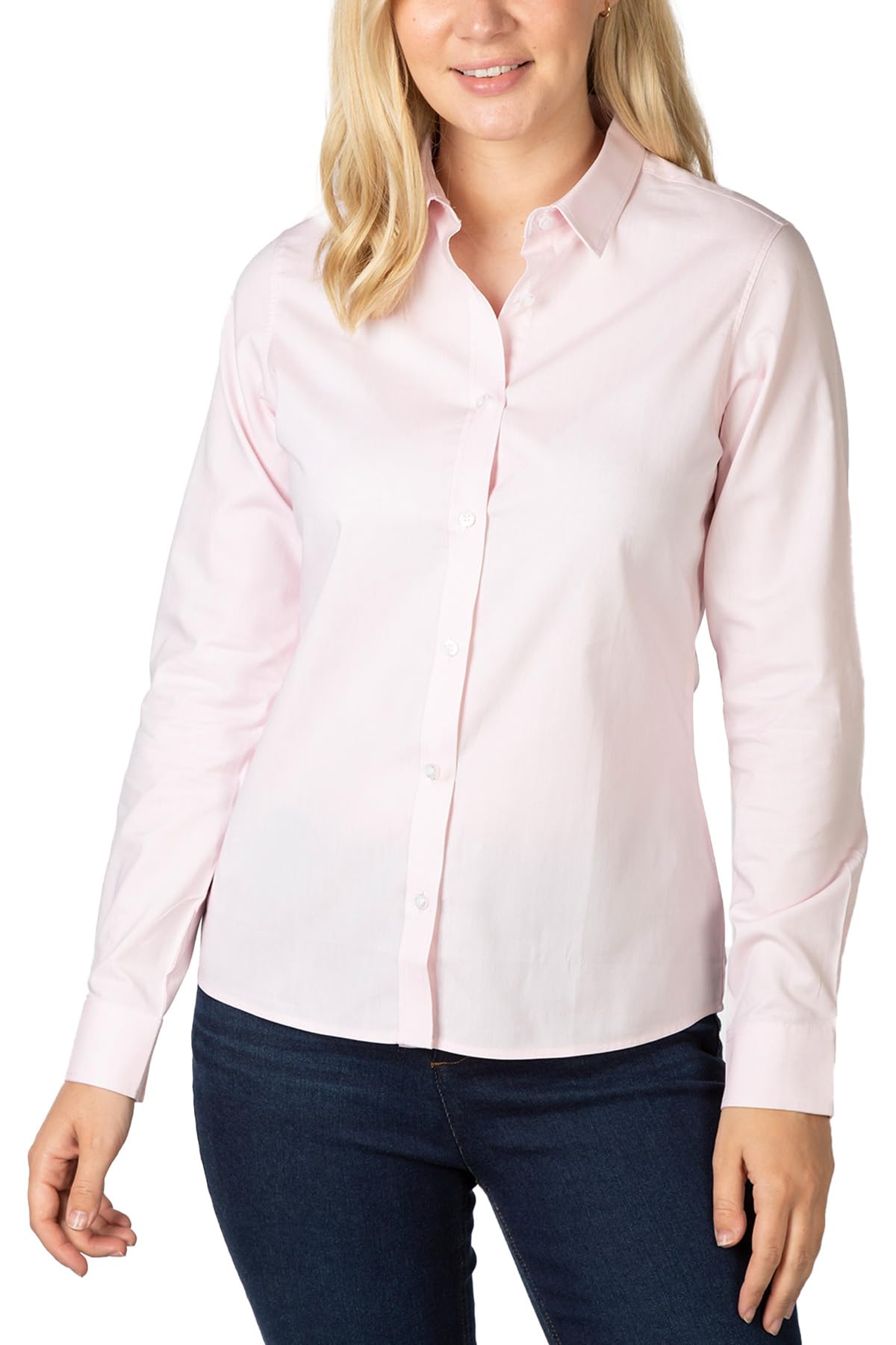 Rydale Ladies Oxford Cotton Shirt Womens 100% Cotton Long Sleeve Blouse Smart Casual Plain Shirts (as8, Numeric, Numeric_10, Regular, Regular, Pink)