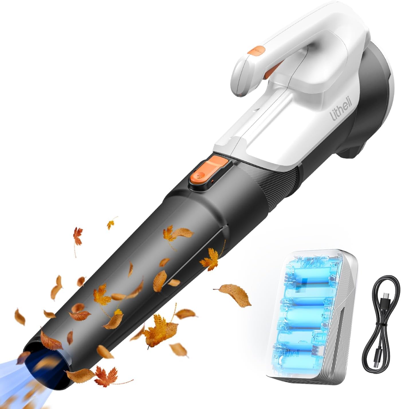 Litheli Cordless Leaf Blower, 604 m³/h 137 km/h Air Speed Battery Blower, 20V Powerful Electric Garden Blower for Blowing Leaves Grass Dust, Electric Garden Leaf Blower with 2.0Ah Battery