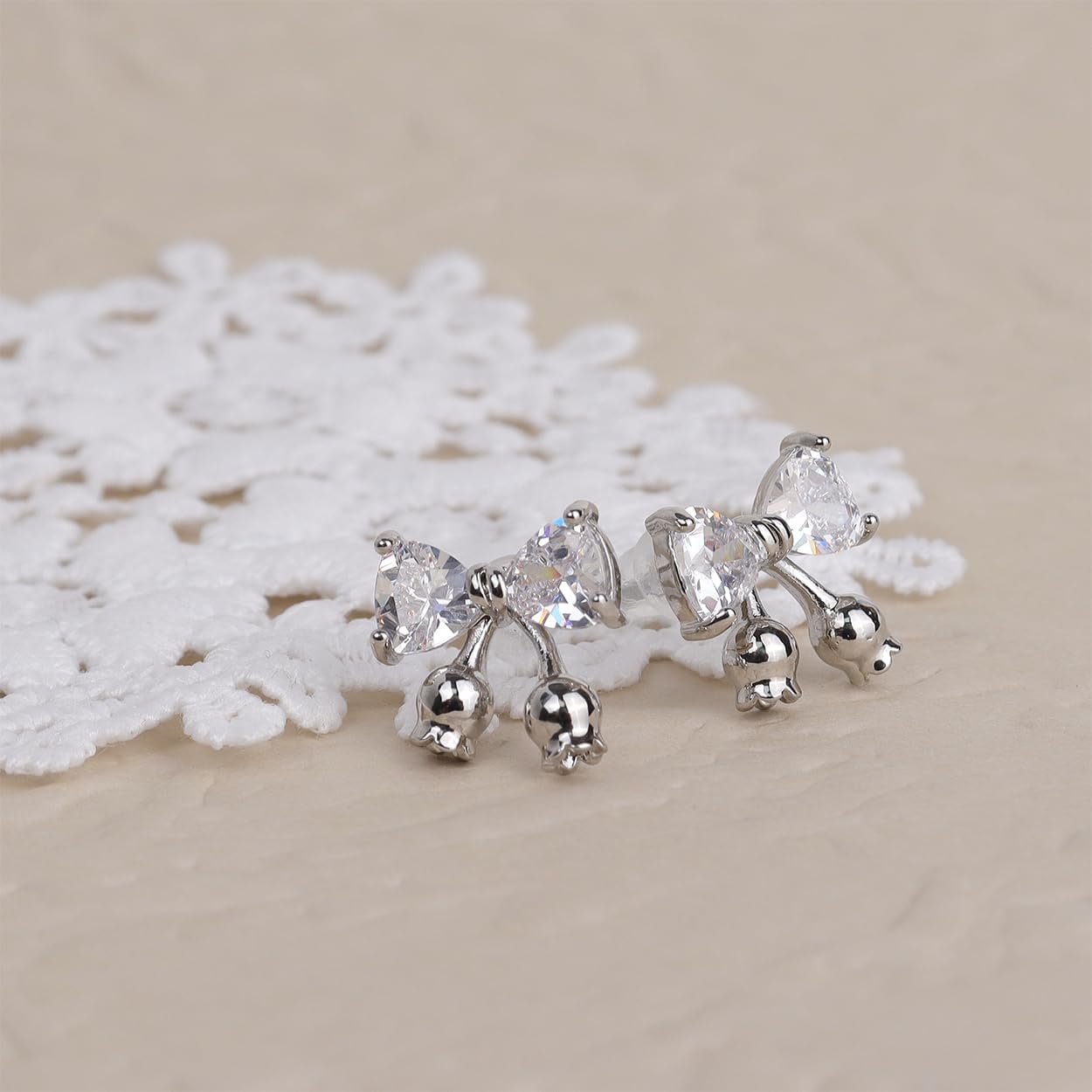 JeanBeau Rhinestone Bow Stud Earrings for Women, Cute Small Cubic Zirconia Ribbon Sterling Silver Hypoallergenic Cartilage Studs Holiday Party Prom Trendy Jewelry Gift for Her - Image 7