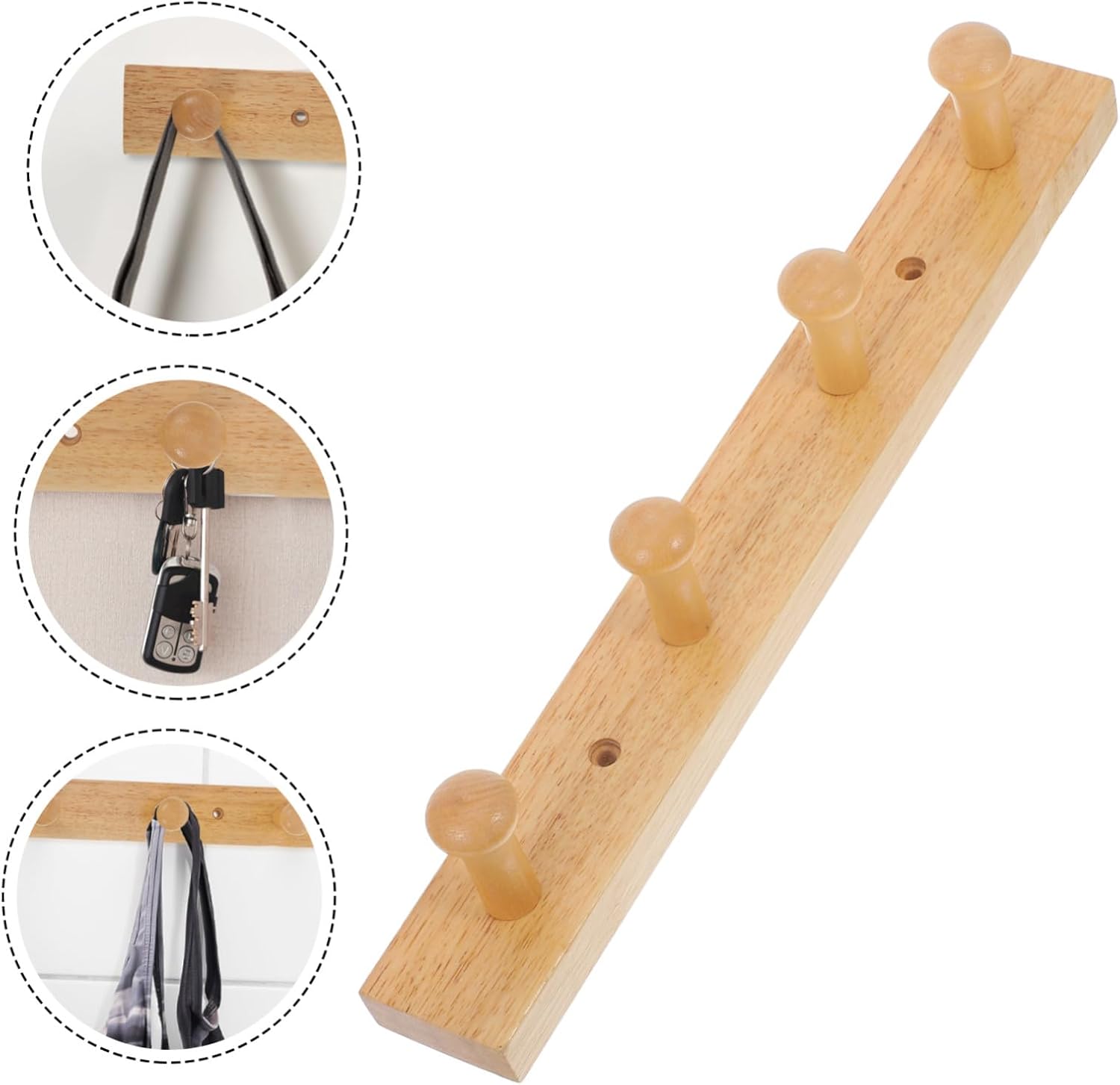 ULTECHNOVO Rustic Solid Wood Wall Mount Coat Rack with Heavy Duty Hooks for Bedroom Bathroom Closet Door Smooth Polished Surface for Hanging Hats Scarves Bags Umbrellas Space-Saving Wall