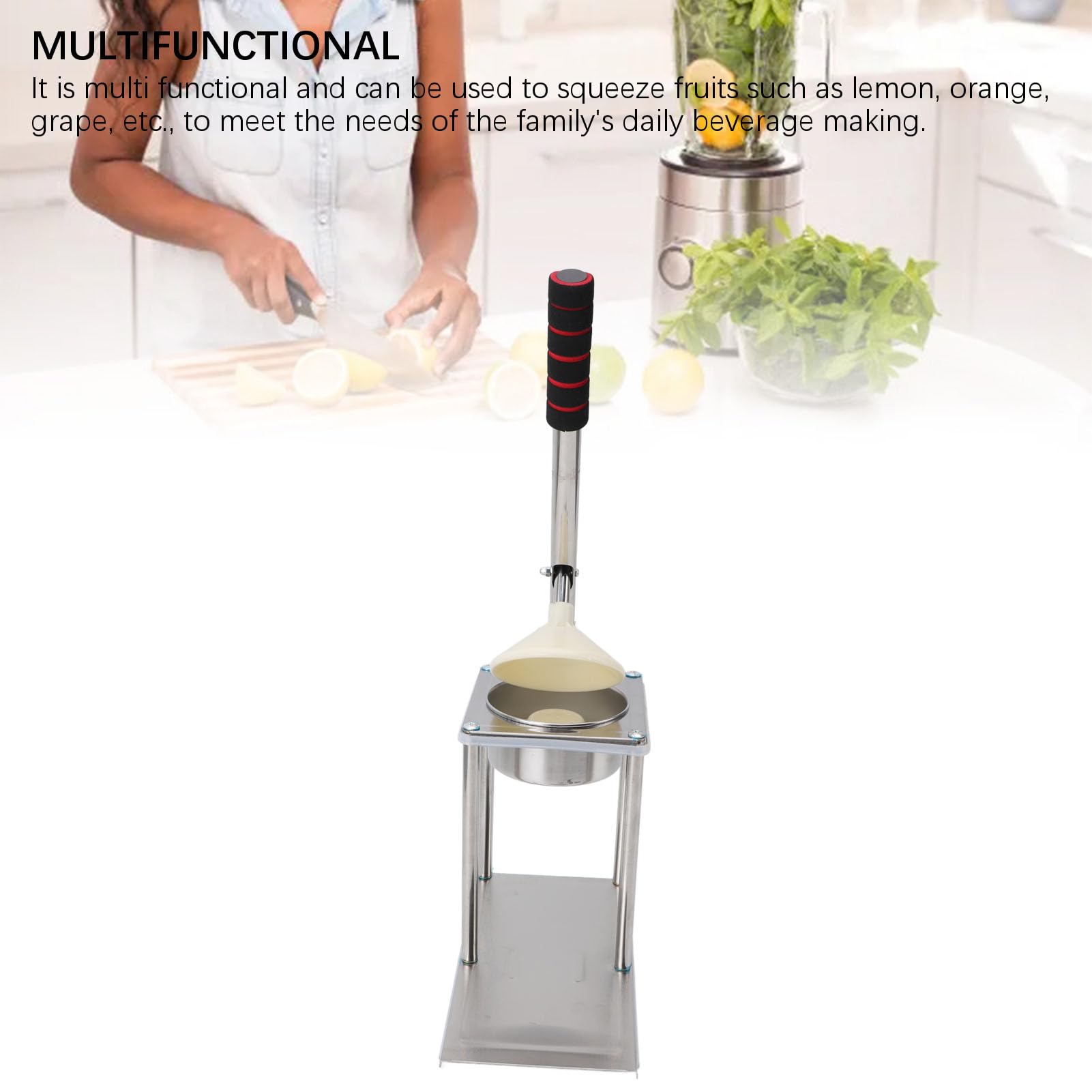 Stainless Steel Multifunctional Hand Press Orange Juicer, Compact Manual Lemon Squeezer with Humanized Handle for Home Commercial Use