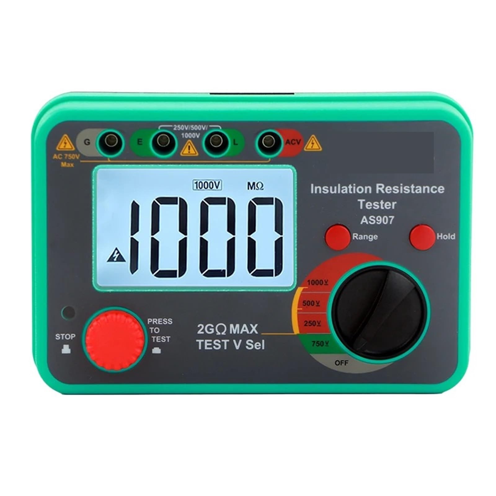 Analizzatore di reti elettriche, AS907 Tester di isolamento Misuratore resistenza digitale 1000V 2000Mohm