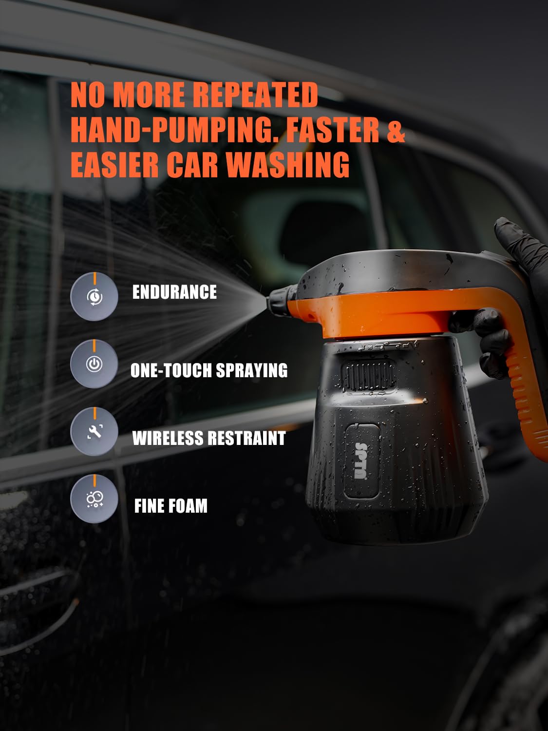 SPTA Electric Pressurized Soap Sprayer - 2.25L/76 oz Cordless Car Foam Sprayer with 500ML Car Wash Shampoo for Detailing