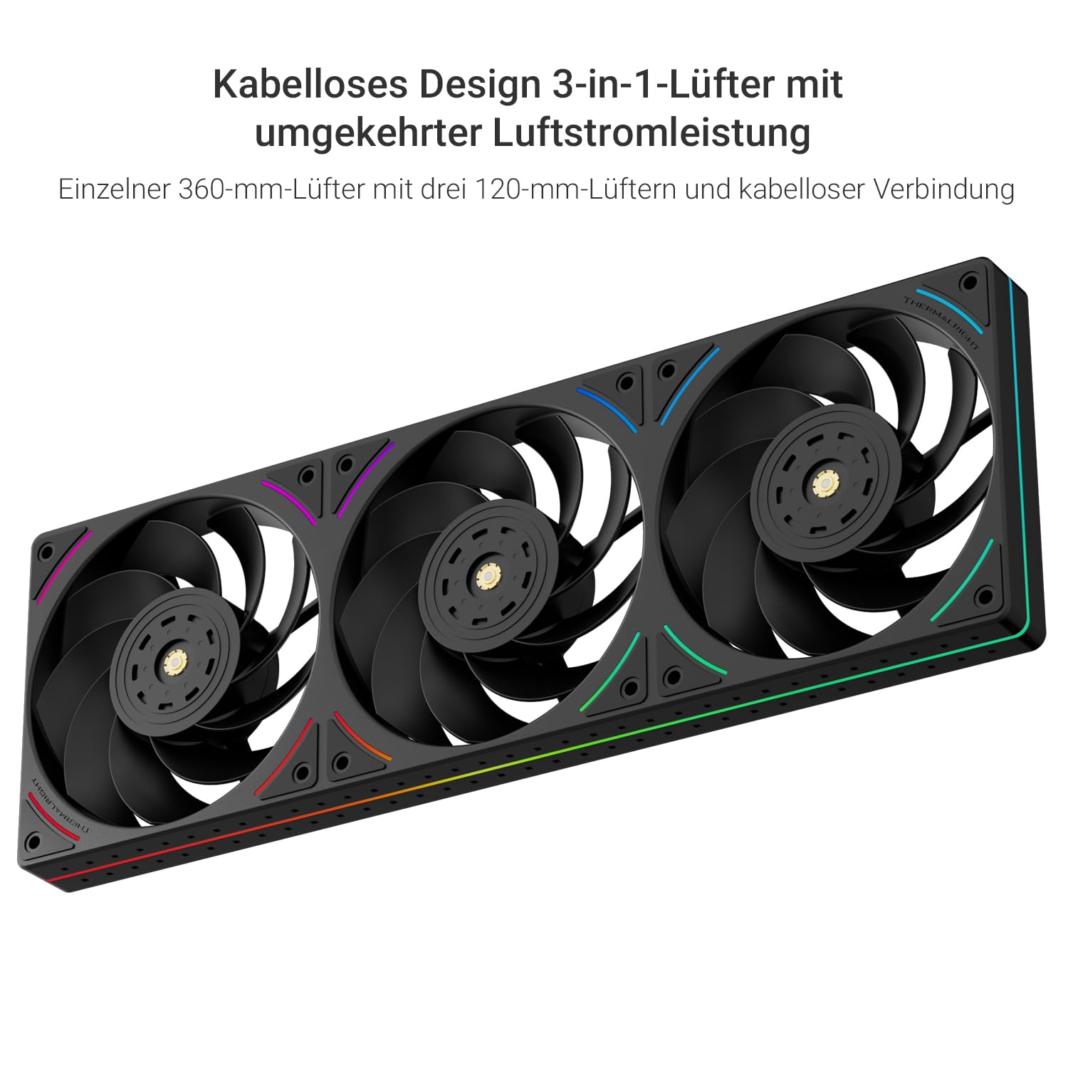 Thermalright TL-UB36R 120mm Gehäuselüfter 3er Pack-PWM, Leise (≤27 dB(A), mit umgekehrter Schaufel/5V ARGB-Beleuchtung, für CPU-Wasserkühlung und Gehäusekühlung-Schwarz