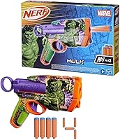 Vista 3 de Nerf Marvel Hulk Dart Blaster 4 dardos de espuma Nerf N1 Diseños de piel inspirados en Hulk Regalos para llenar calcetines navideños