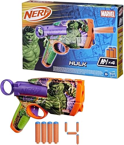 Miniatura 3 de Nerf Marvel Hulk Dart Blaster 4 dardos de espuma Nerf N1 Diseños de piel inspirados en Hulk Regalos para llenar calcetines navideños