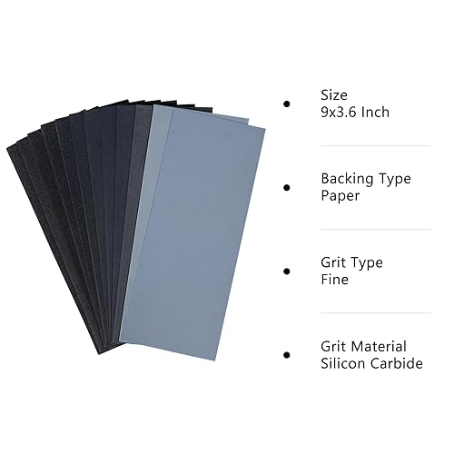 Miniatura 7 de Paquete surtido de 12 piezas de papel de lija de lija de 12 granos para lijado de madera, hojas de papel de lija seco y húmedo