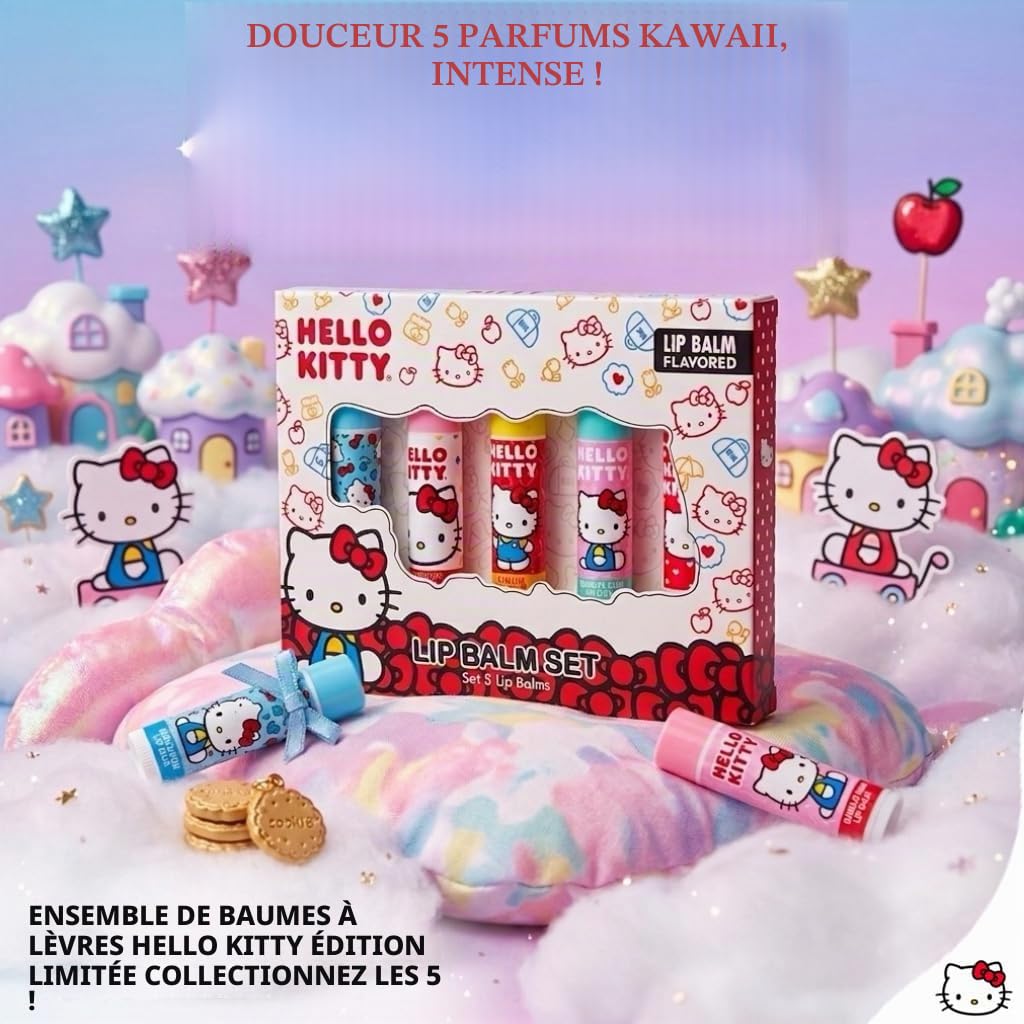 Hello Kitty Lot de 5 baumes à lèvres