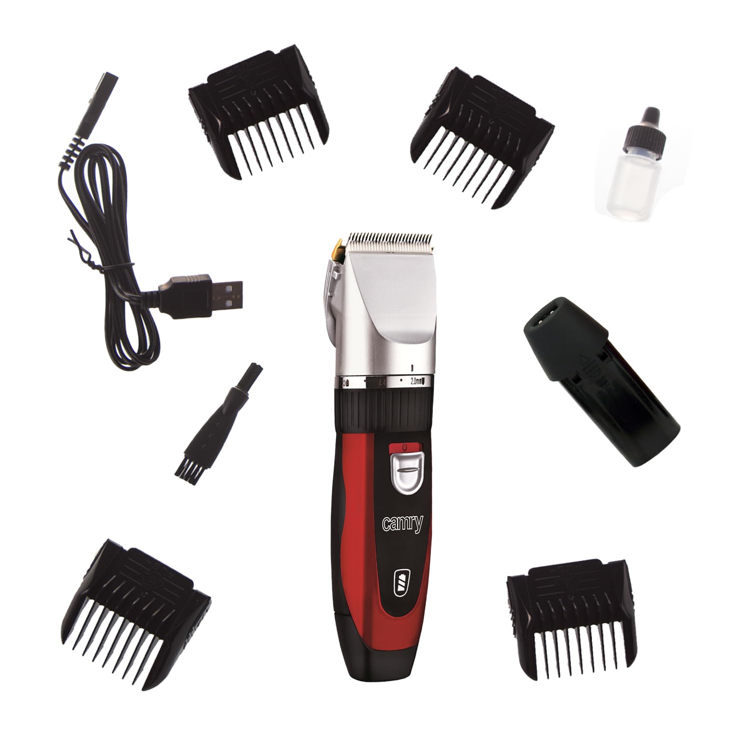 Camry CR 2821 Cortapelos para Mascotas, Perros, Gatos, Profesional, cabezal titanio, cuhillas cerámicas, inalámbrica 2 x bateria recargable, bajo Ruido y Vibración, 4 Peines para Pelo Rizado, Ondulado, Largo de Animales, 35W