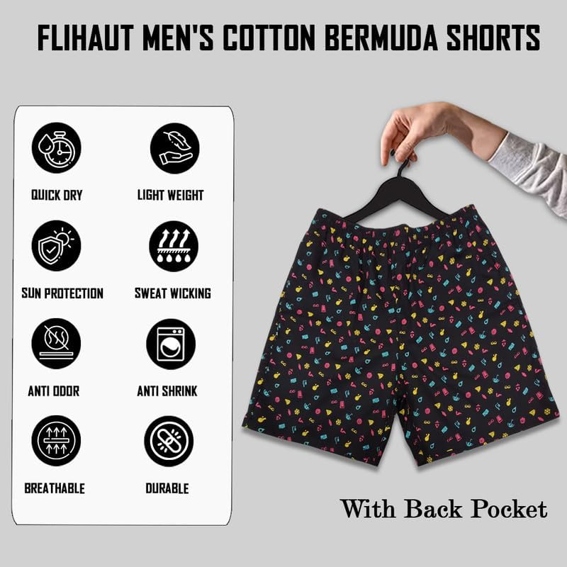 Image of Men's Cotton Shorts Waistband, Zip Fly, 1 Zip Pocket, Back Pockets (Pack of 2)