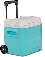 Vista 4 de Igloos Cooler Hard-Sided Ice Chest, Portable Insulated Cooler with Wheels, Telescoping Handle, Cool Riser Tech, Leak-Resistant Aguamarina