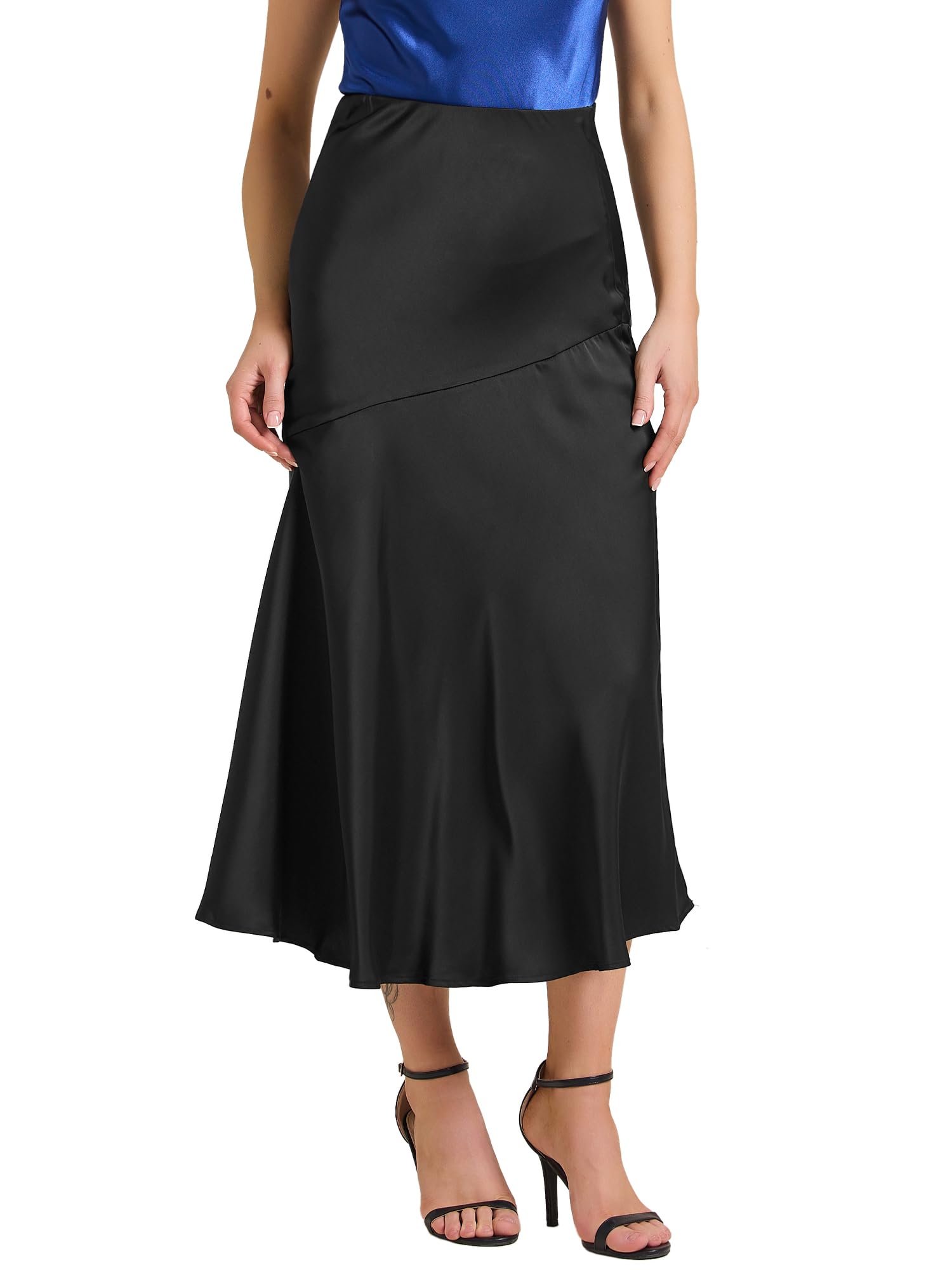 Allegra K Maxi gonna da donna in raso, a vita alta, casual, cocktail, feste, matrimoni, gonne lunghe a sirena