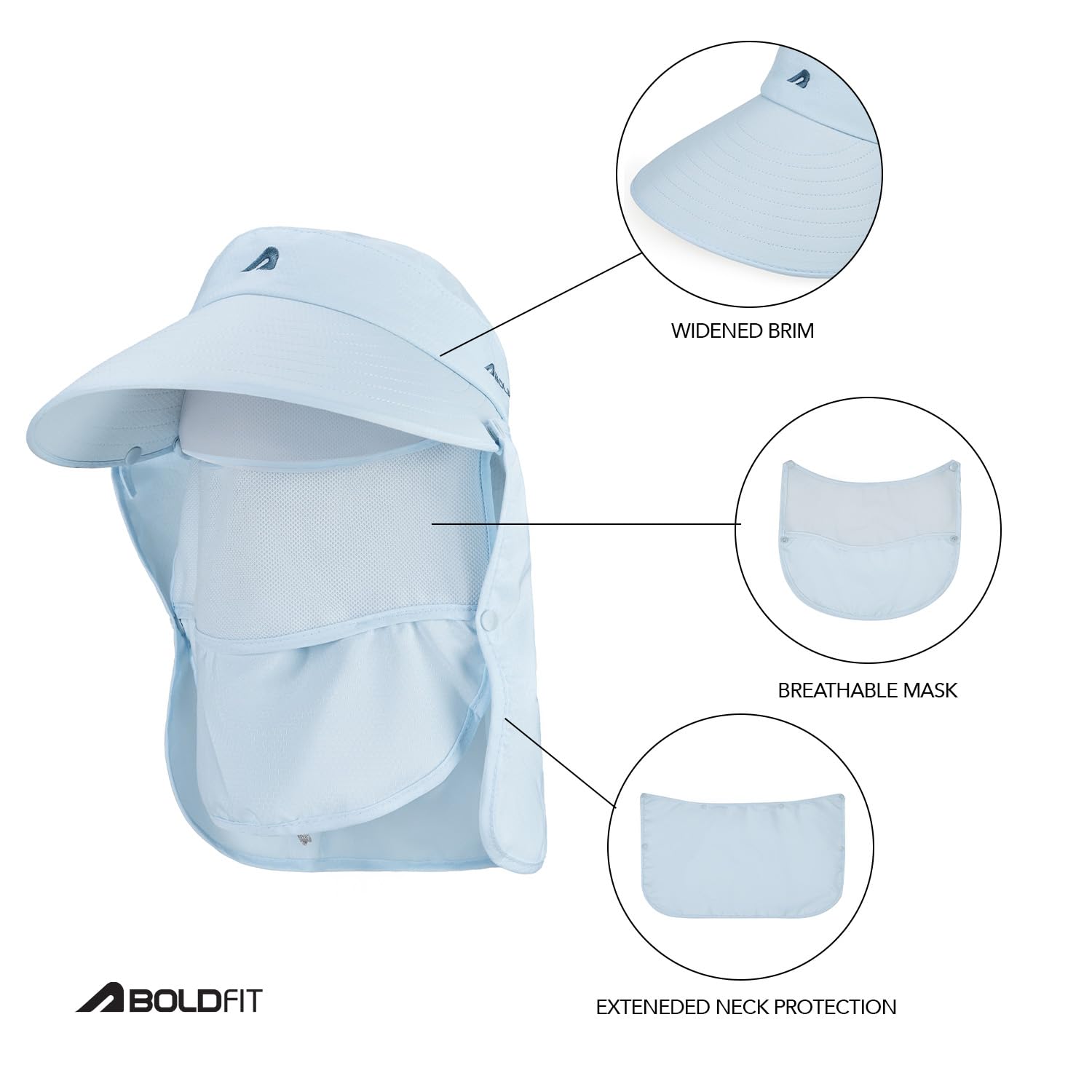 Boldfit Summer Hats for Men UV Sun Protection Bucket Hat for Women Stylish Wide Brim Sun Protection Hat with Detachable Face Cover Round Caps for Women Summer Mens Cap Outdoor Large Fishing Hats Blue 1