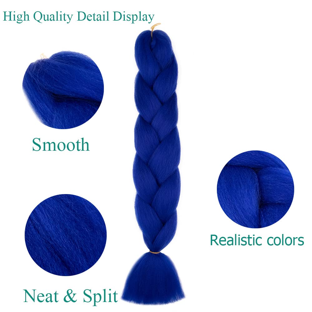 24inch Jumbo Braids Hair Extensions Ombre Braiding Hair Synthetic 3Pieces/lot Crochet Twist High Temperature African Box Braids, Sapphire Blue — view 2