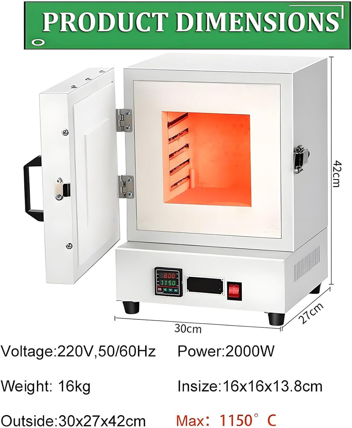 2000W Electric Enclosed Muffle Furnace, 1150℃ Kiln with Temperature Control for Metal Melting, Heat Treatment, Lab Industrial Heating & CE Certified Sintering Oven