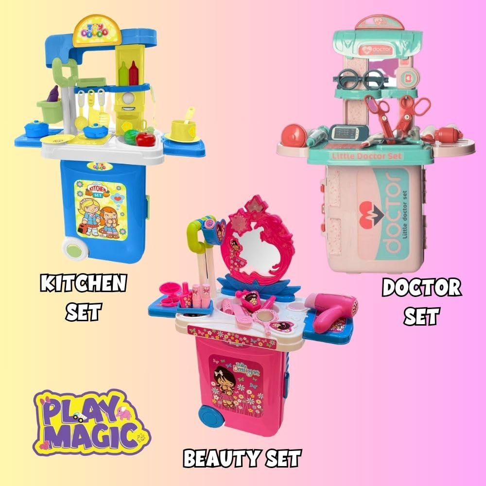 PlayMagic Beauty Makeup Set Toy with Briefcase and Accessories for Doll Girls | Pretend Play Makeup Sets Toddler,Beauty Hair Stylist Kit with Hairdryer|Beauty Make Up Set Makeup Pretend Play Toy 1