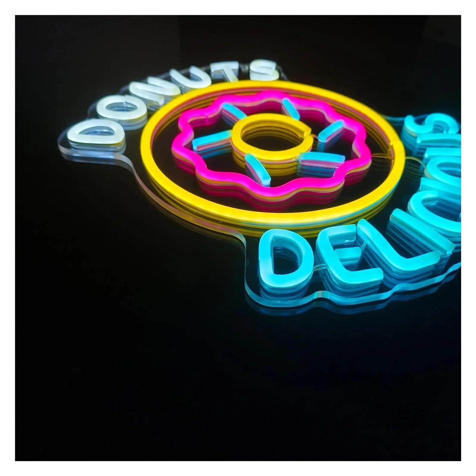 Luces de neón Letrero De Neón Deliciosos Donuts, Luz De Neón, USB, Iluminado, Para Panadería, Tienda De Dulces, Decoración 27.5x34cm