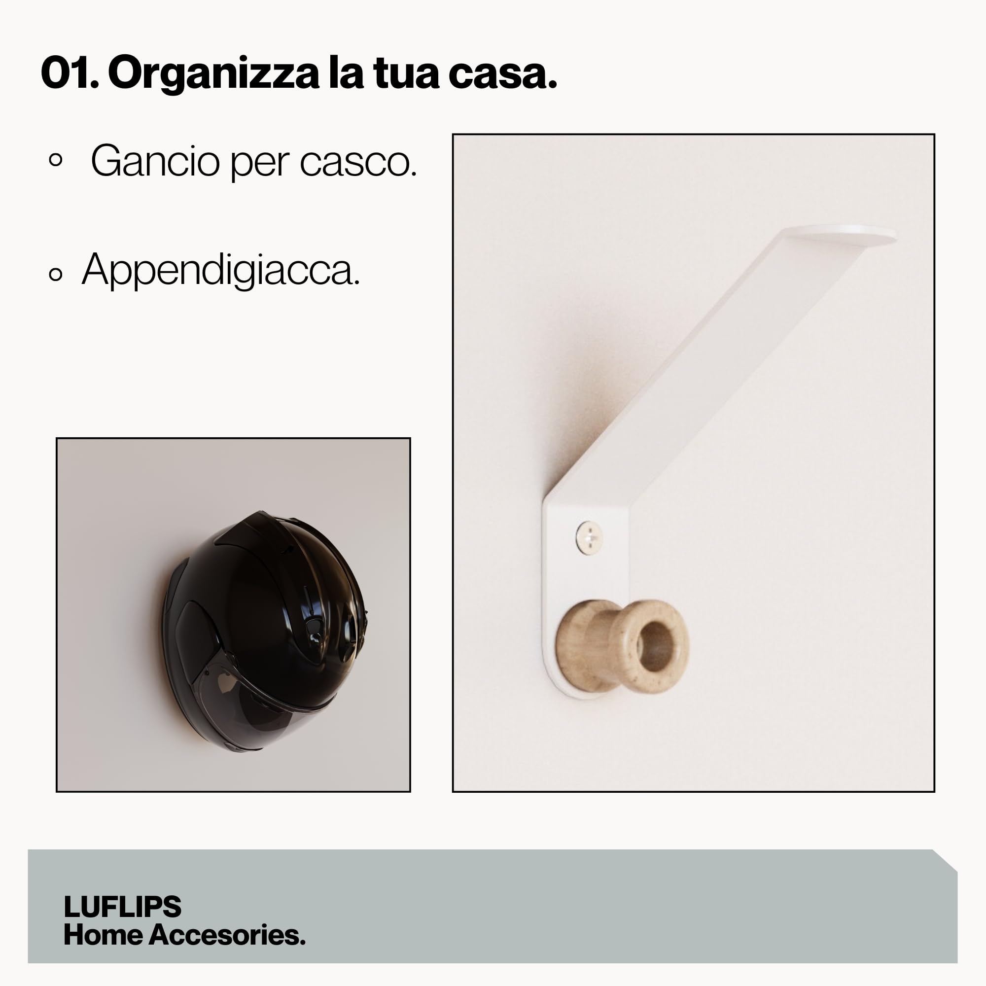 Porta casco moto da parete, appendi casco moto in metallo, portacasco e giacche da parete. Elegante e resistente. (2)