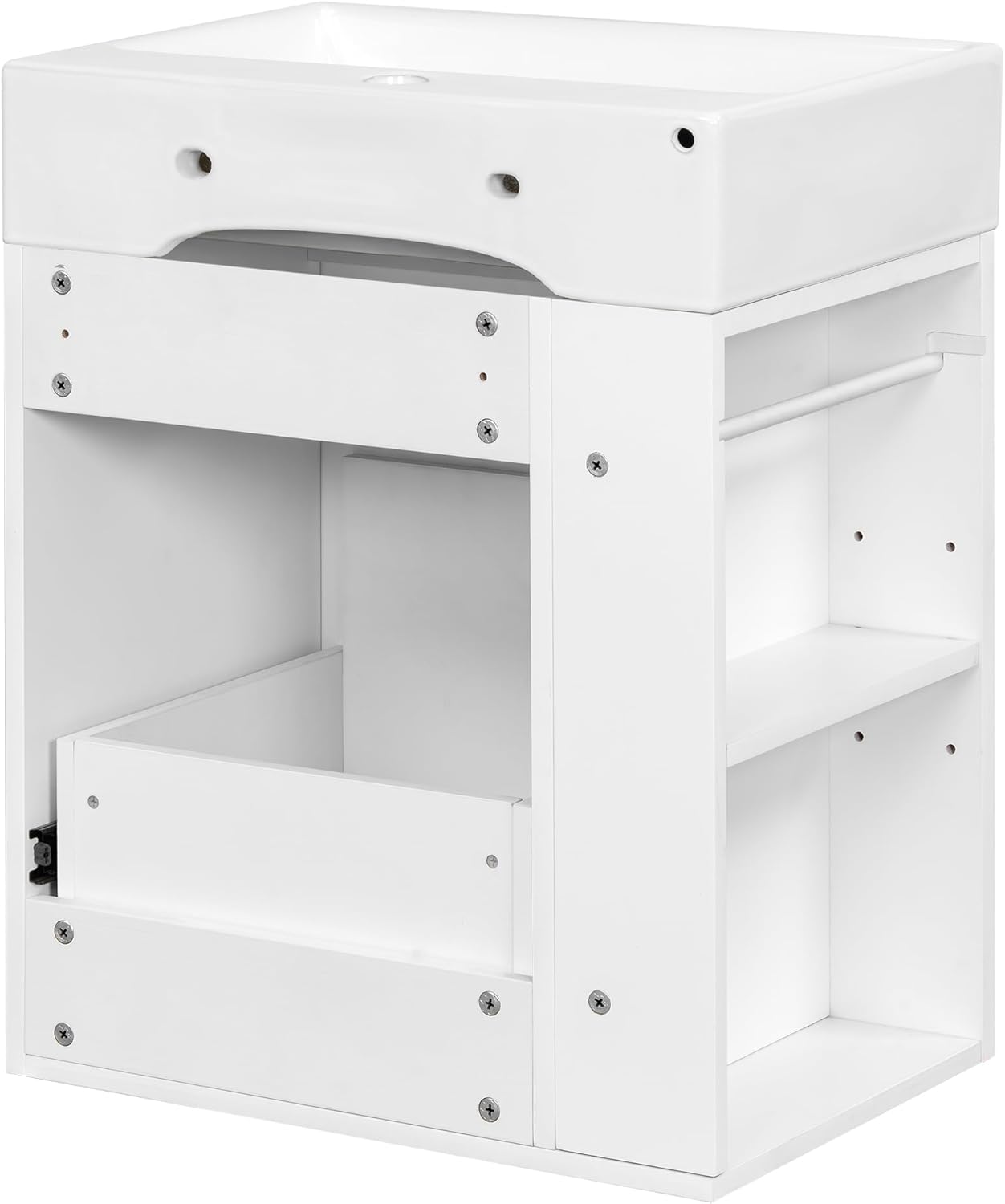 20-Inch Bathroom Vanity with Ceramic Sink, MDF Storage Cabinet with Drawer, Side Shelf & Golden Handle – Space-Saving Modern Vanity for Small Bathrooms(Model C+White)