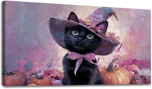 Miniatura 9 de 30"x 60" Canvas Wall Art Vintage Halloween Spooky Ghost Witch Black Cat Crow Painting Framed Pictures Painting Prints Large Wall Art for Living Room