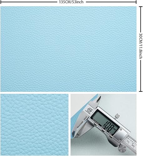Miniatura 2 de Piel sintética con textura de litchi azul bebé, 11.8 x 53.14 pulgadas, 0.044 in de grosor, material de piel sintética para tapicería, manualidades,