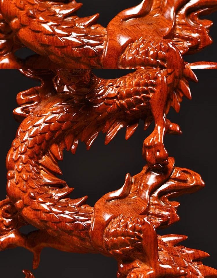 竜 置物  高級天然木彫り 工芸品 極細工 美術品 木彫り龍の置物
