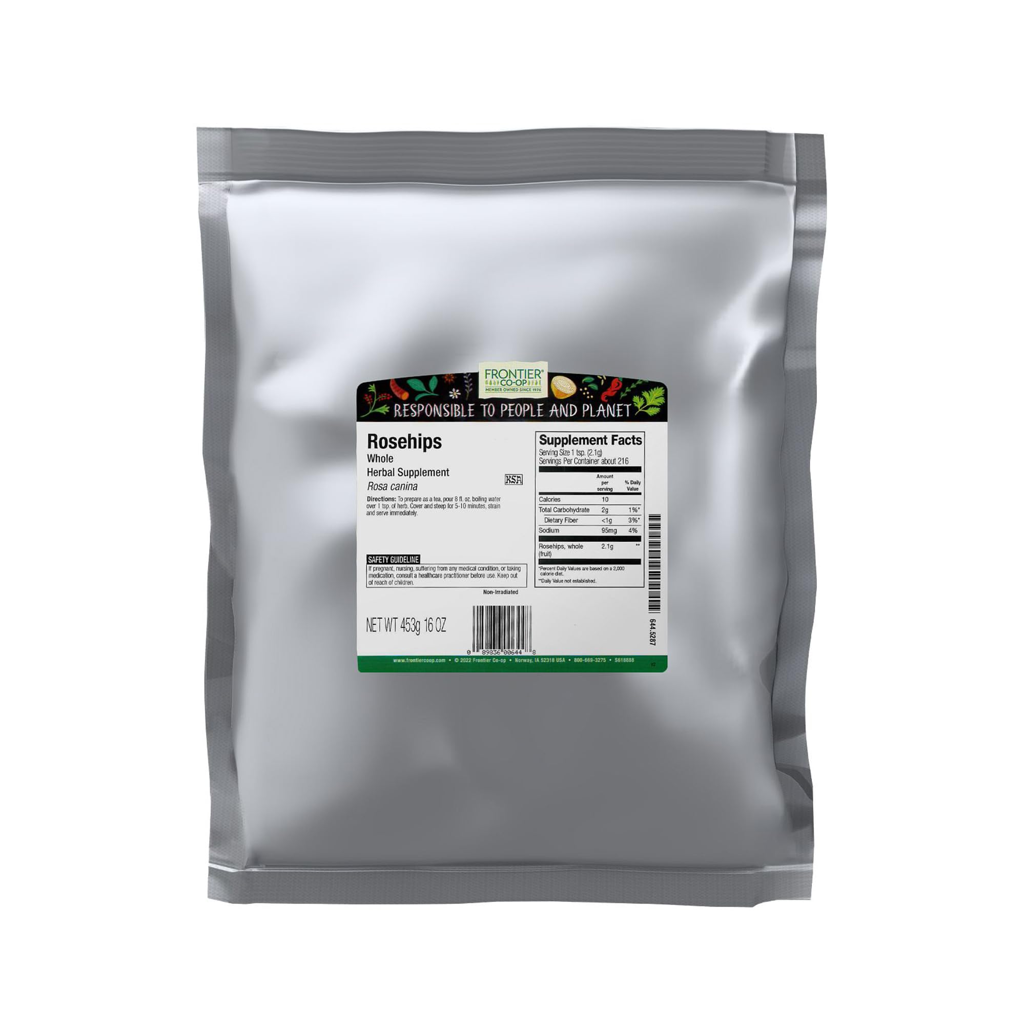 Frontier Co-op Whole Rosehips, 1 lb | Dried Rose Hips for Rosehip Tea, Powder, Oil and More | Bulk Wholesale 1 Pound