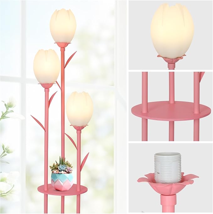 Artmooy Pink Floor Lamp for Bedroom, 3-Light Flower Floor Lamp with Table, Corner Standing Lamps for Living Room, Tall Flower Lamp for Office, Girls Room, Unique Lighting Decor (Bulbs Included) photo 2