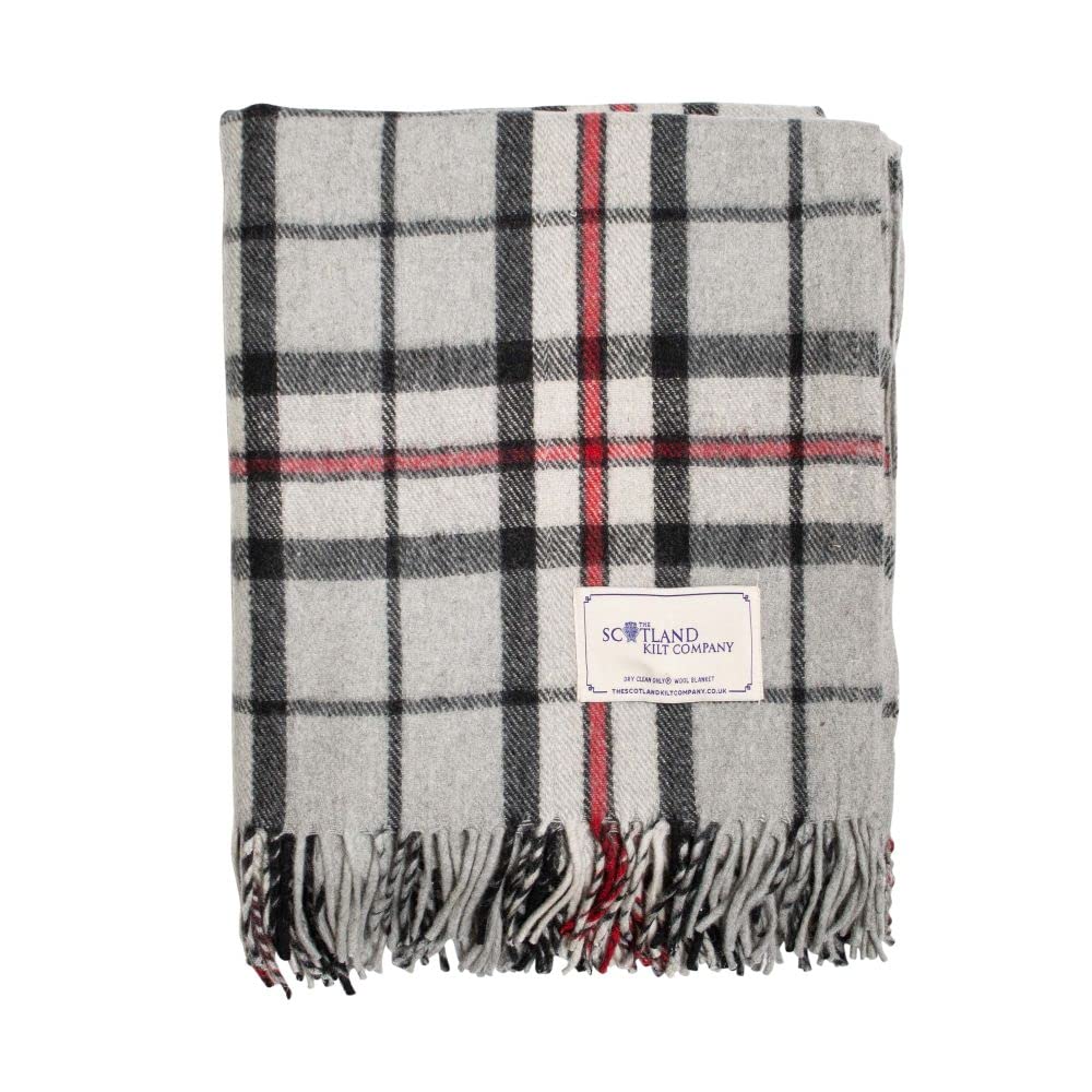 The Scotland Kilt Company Scottish Throw Large Wool Tartan Rug in Thomson Grey - Warm Picnic Travel Blanket - 60 x 70 in