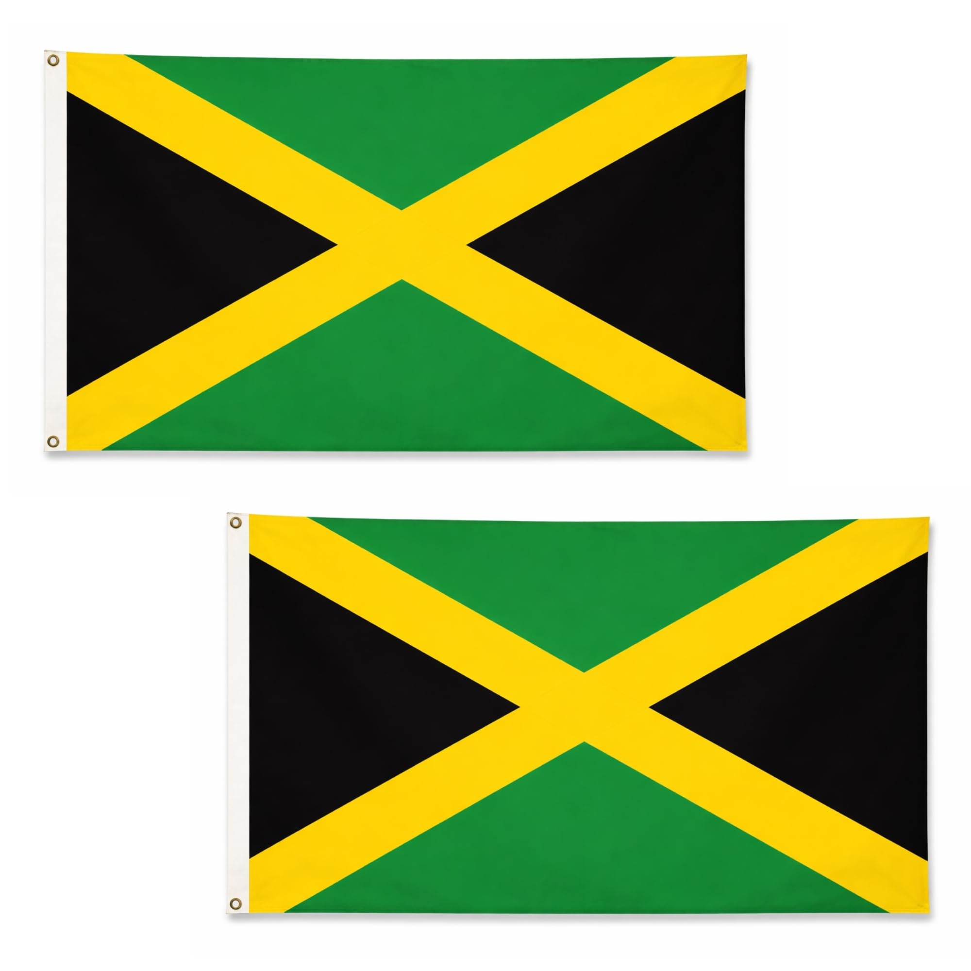 2 Pcs Jamaica Flag 5ft x 3ft with Brass Eyelets Polyester Jamaican Flag Banner for Carnivals, Cricket Matches, Home & Garden Display