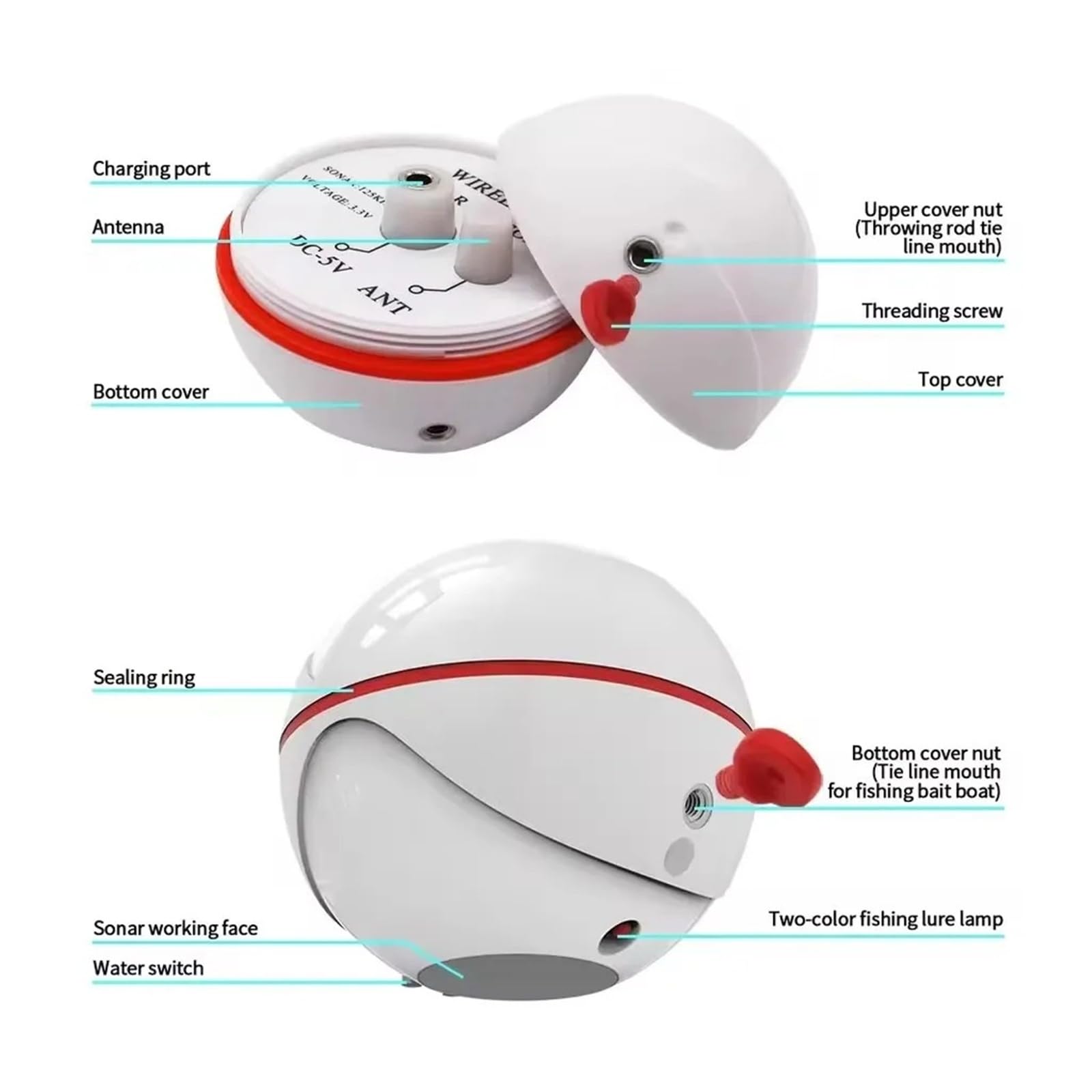 Ecoscandaglio, Ecoscandaglio con sensore wireless ricaricabile, ecoscandaglio a distanza di 100 m
