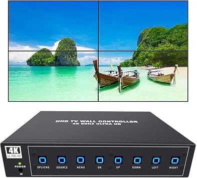 ISEEVY 4K60 UHD Video Wall Controller 2x2 1x2 2x1 1x3 3x1 1x4 4x1 TV Wall Controller for 4 TV Splicing Display Support 3840x2160@60Hz Inputs and Rotate 90 Degree for Portrait Mode Screens