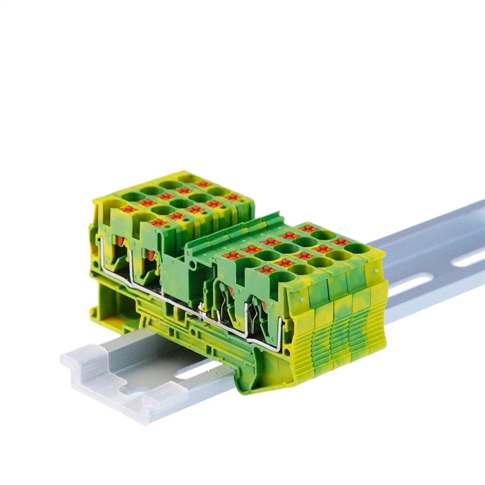10Pcs PT4-QUATTRO-PE Din Rail Ground Terminal Blocks Spring Feed Through Connection Ground Terminal Block Wire Conductor