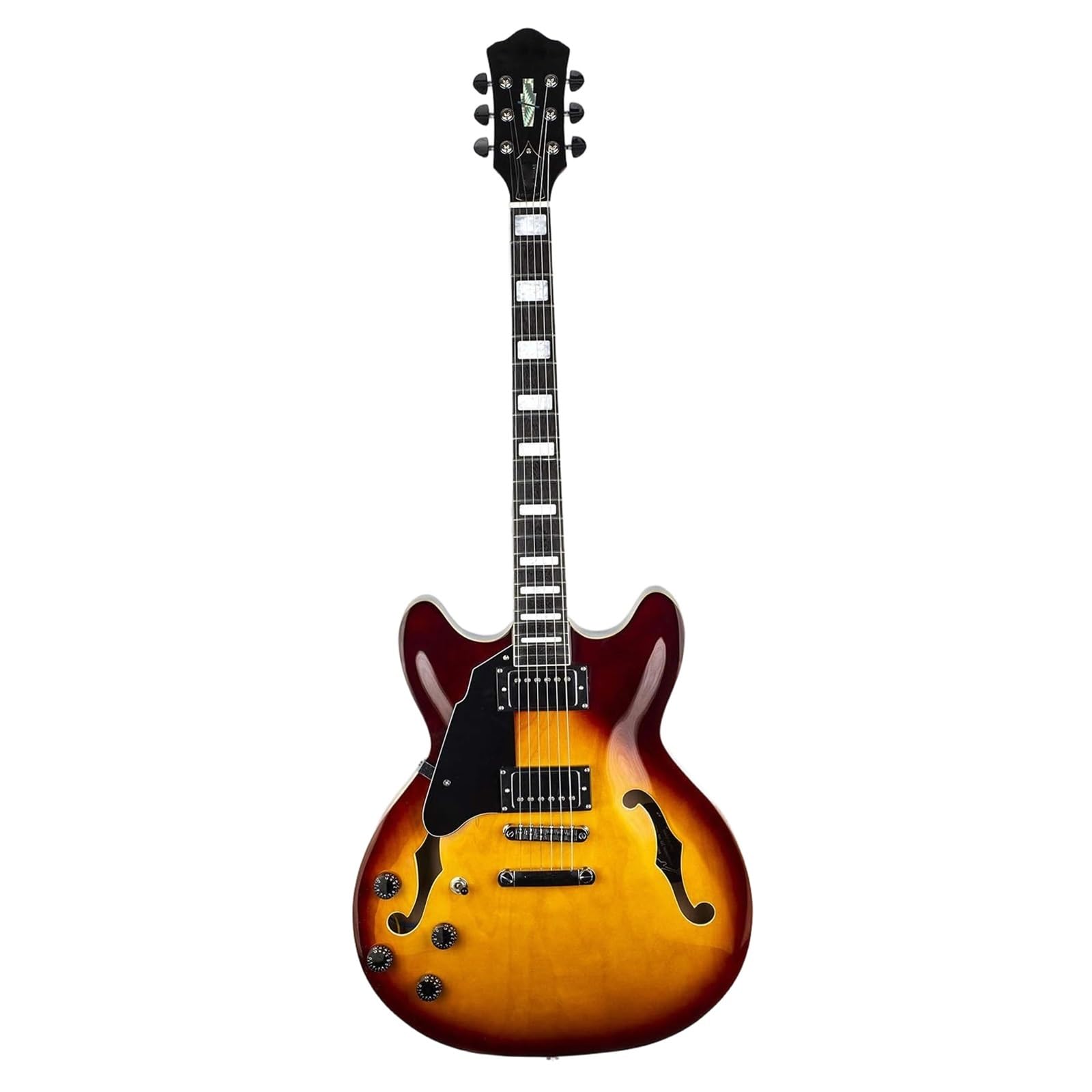 Gitara Elektryczna Pełnowymiarowa Gitara Elektryczna Dla Leworęcznych 6 Strun Klon Z Mostkiem Półwydrążony Korpus Progi Ze Stali Nierdzewnej(Sunburst)