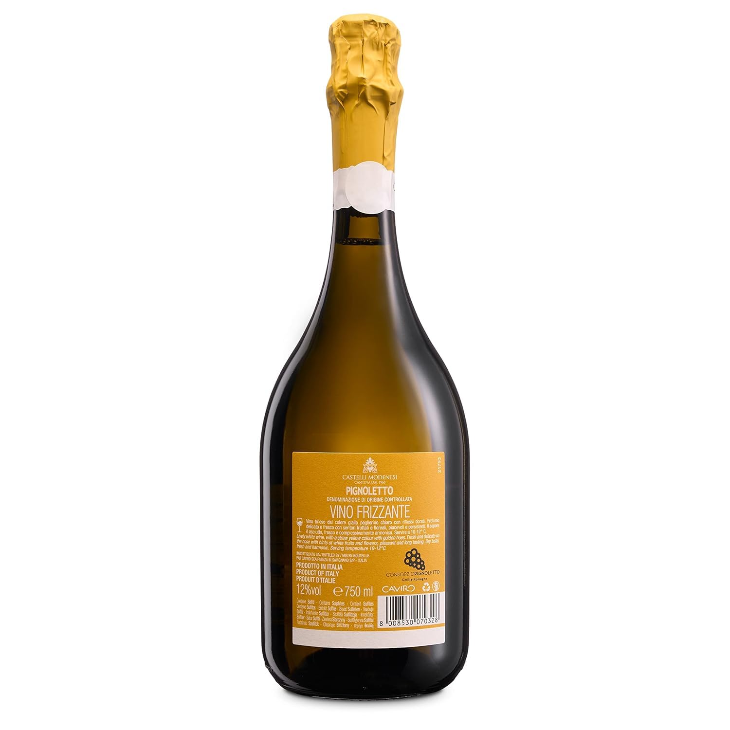 Cantina Castelli Modenesi Pignoletto DOC frizzante, Vino bianco dal Gusto Morbido e Profumo Fresco e Fruttato, 11% Vol., Confezione da 6 bottiglie da 750 ml